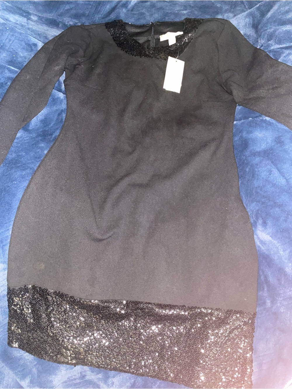 Michael Kors Black Long Sleeve Sequin Hem Dress New with tag